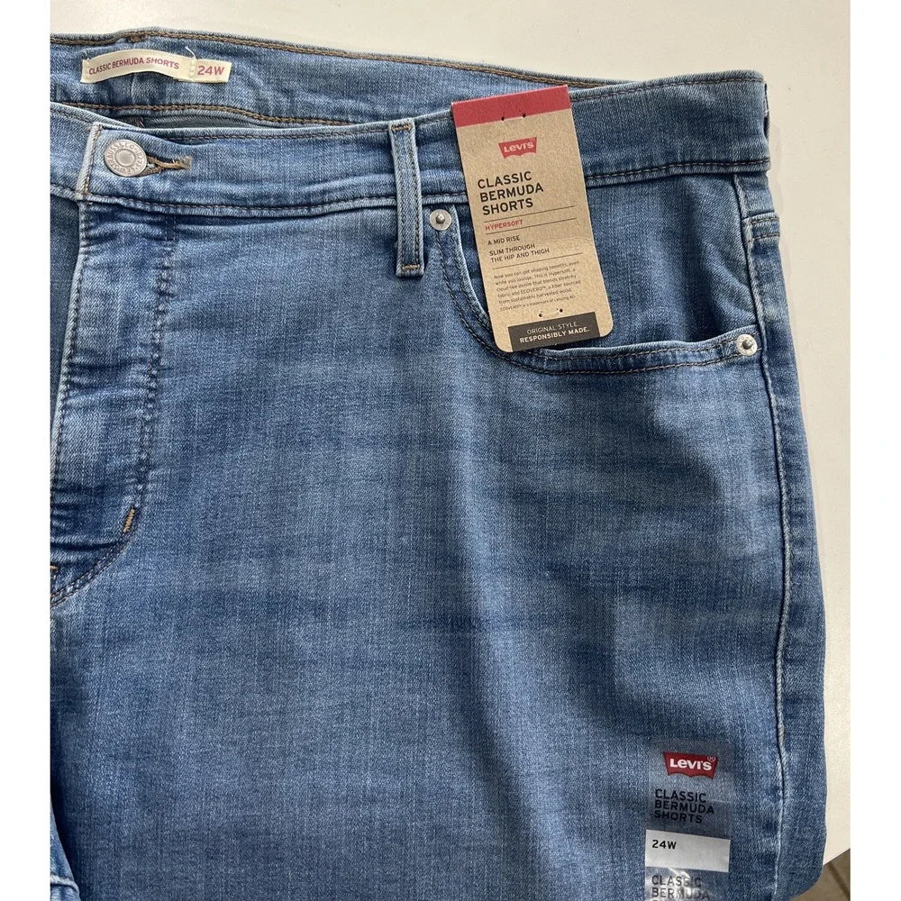 Levi's NEW Classic Bermuda Blue Jeans Shorts Hypersoft Mid-Rise Womens Size 24W - Picture 5 of 6